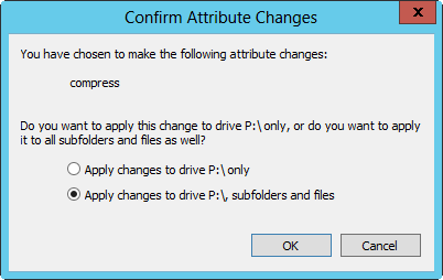 A screen shot of the Confirm Attribute Changes dialog box, showing compression options.