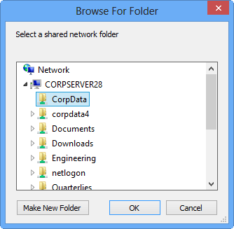 A screen shot of the Browse For Folder dialog box, showing computers with shared folders