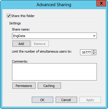 A screen shot of the Advanced Sharing dialog box, showing options to configure different shares of the same folder.